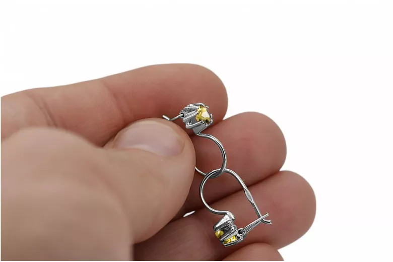 Стерлингово сребро 925 14k 583 Yellow Peridot Обеци vec053s Руски Съветски СССР Винтидж Ар-деко style